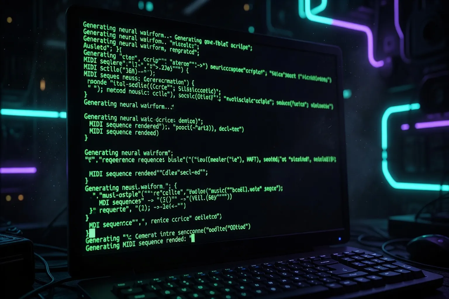 Terminal showing Python audio processing pipeline with open-source AI model inference