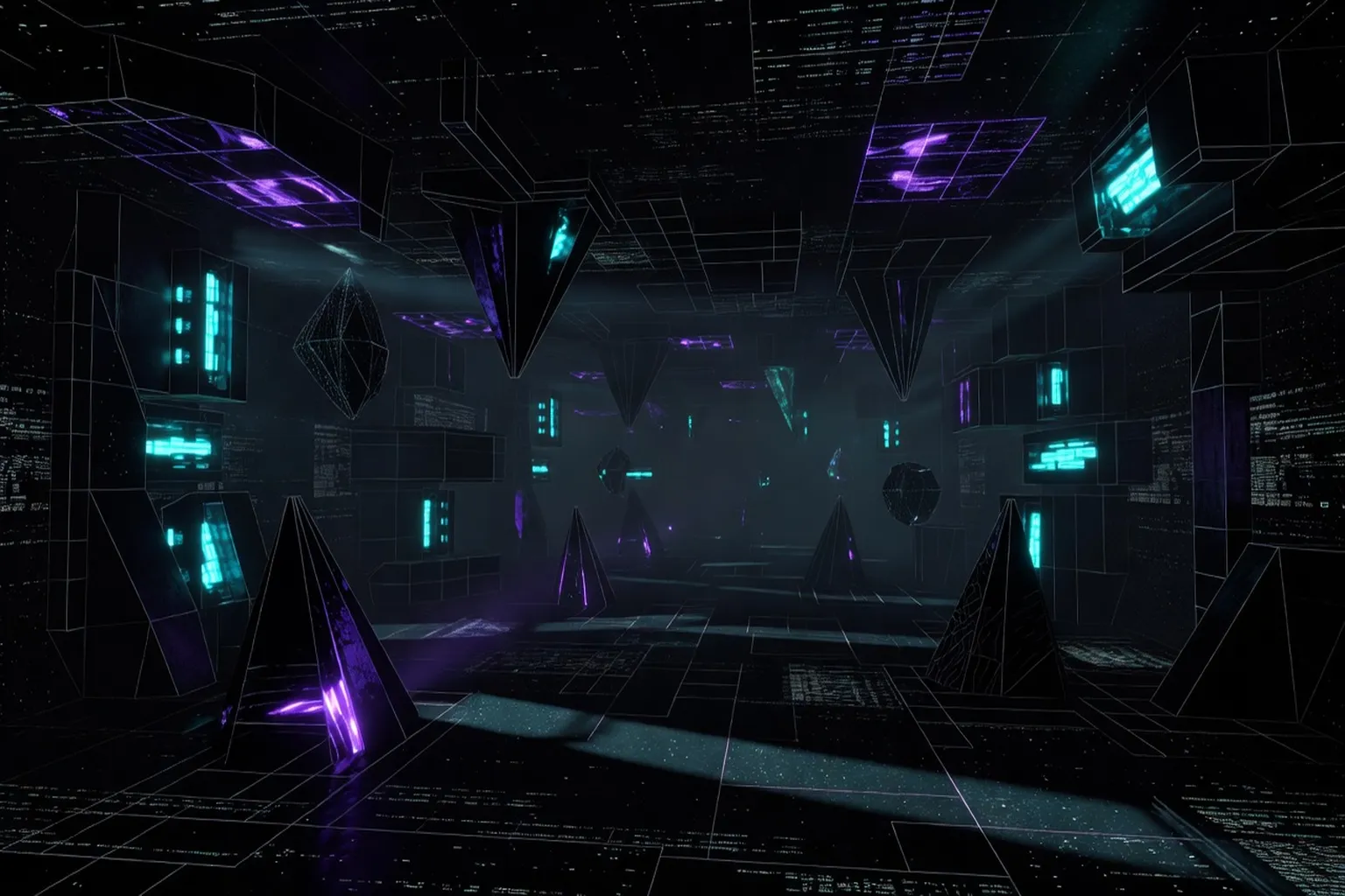 Screenshot of Second Reality demoscene production showing 3D landscape rendering on black background