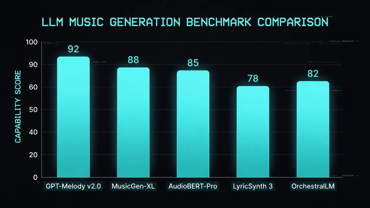 Benchmark chart comparing LLM music generation capabilities