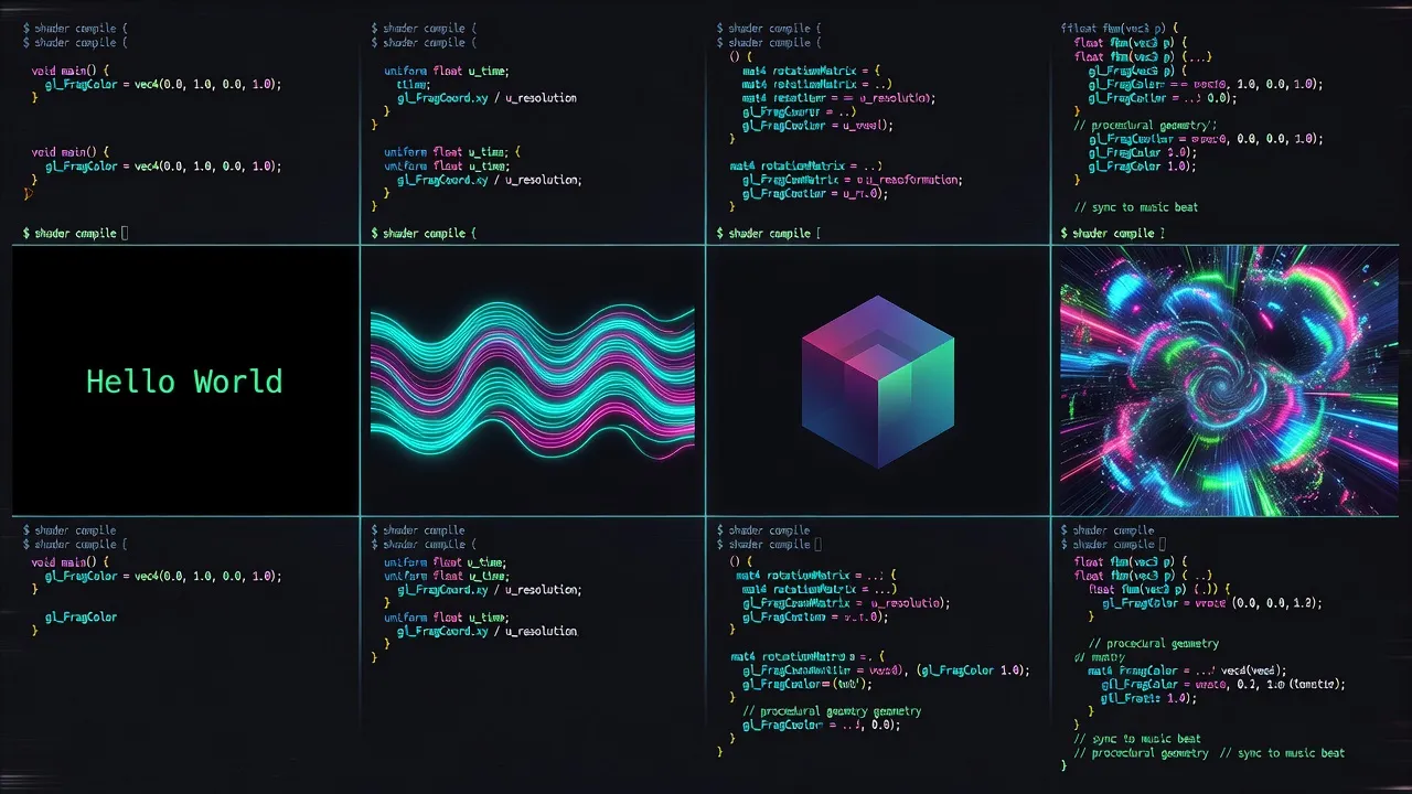 Visual progression from simple shader to complex demoscene effect