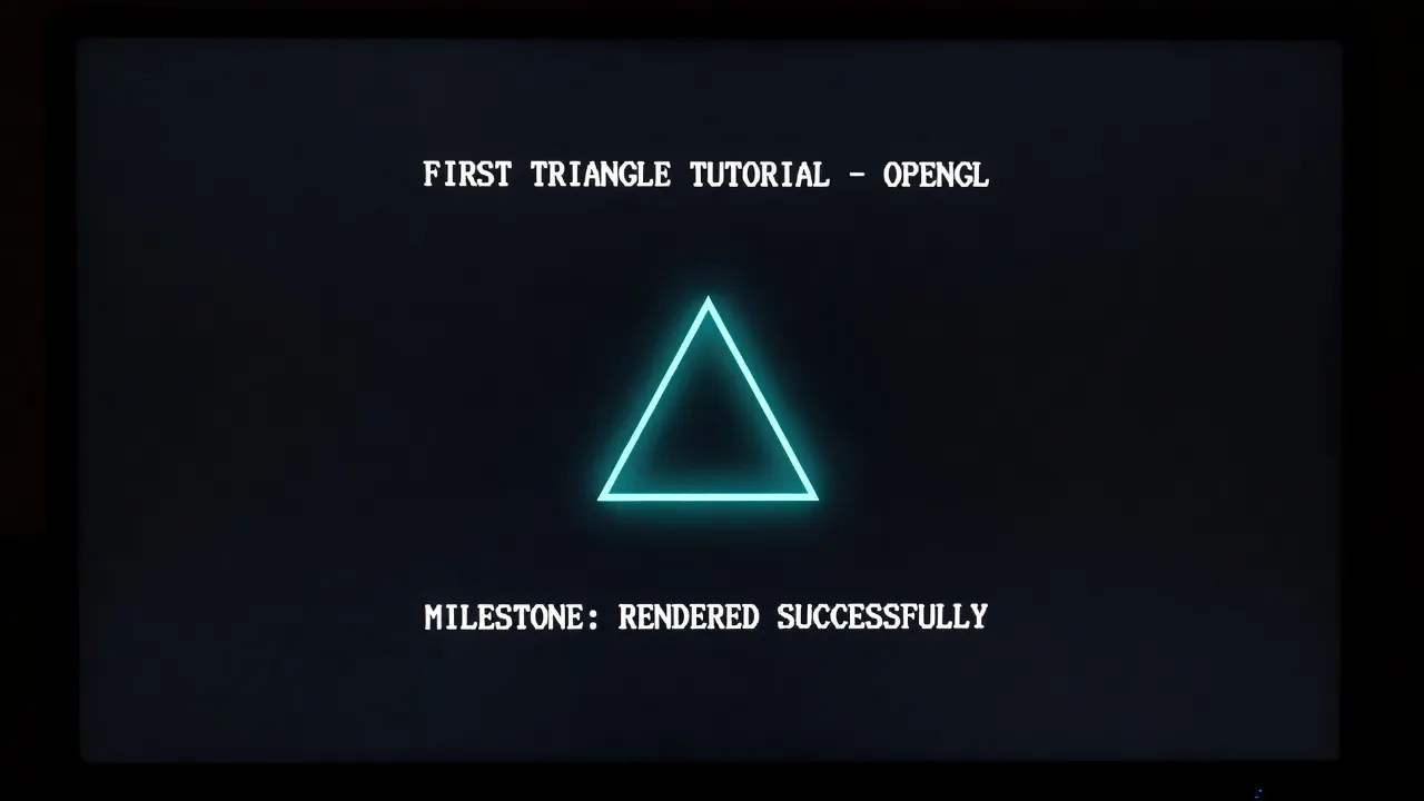 First triangle rendered in OpenGL with cyan glow on dark background