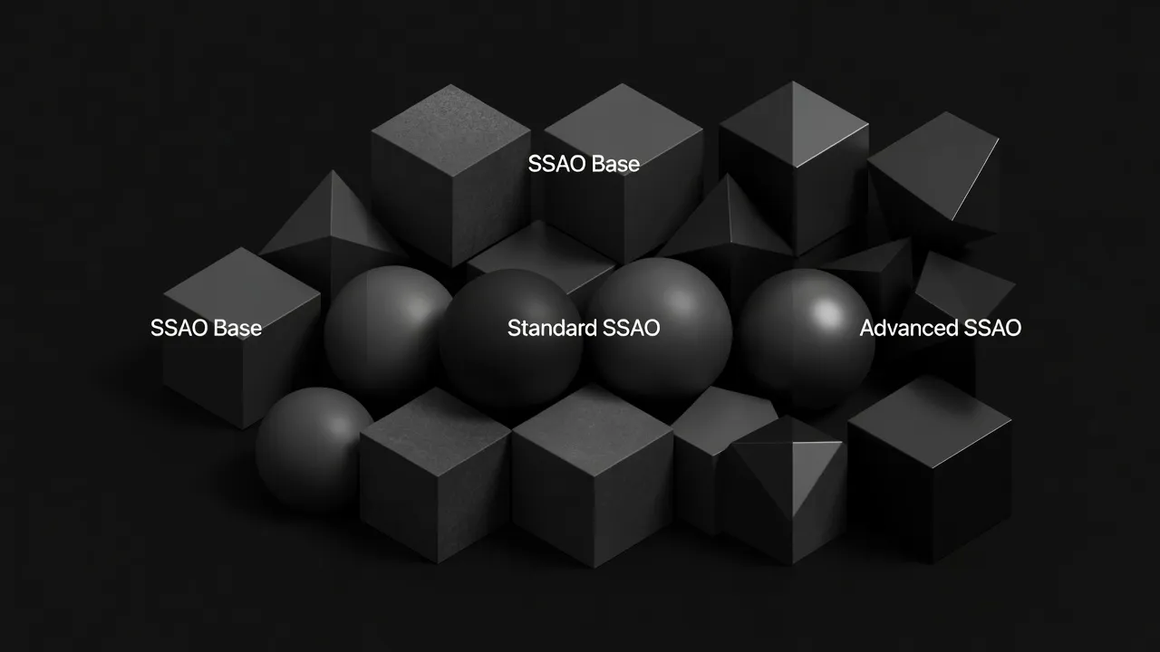 Screen-space ambient occlusion visualization showing depth and shadow techniques