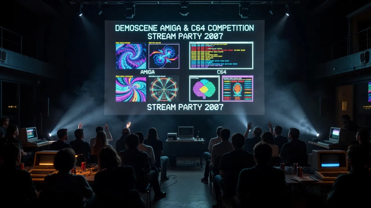 Demoscene Amiga and C64 competition projection at Stream Party 2007