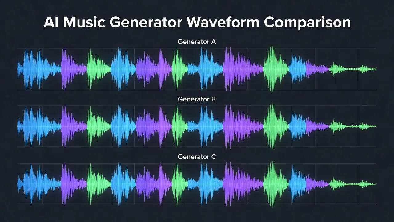 Audio waveform comparison chart for three AI music generators